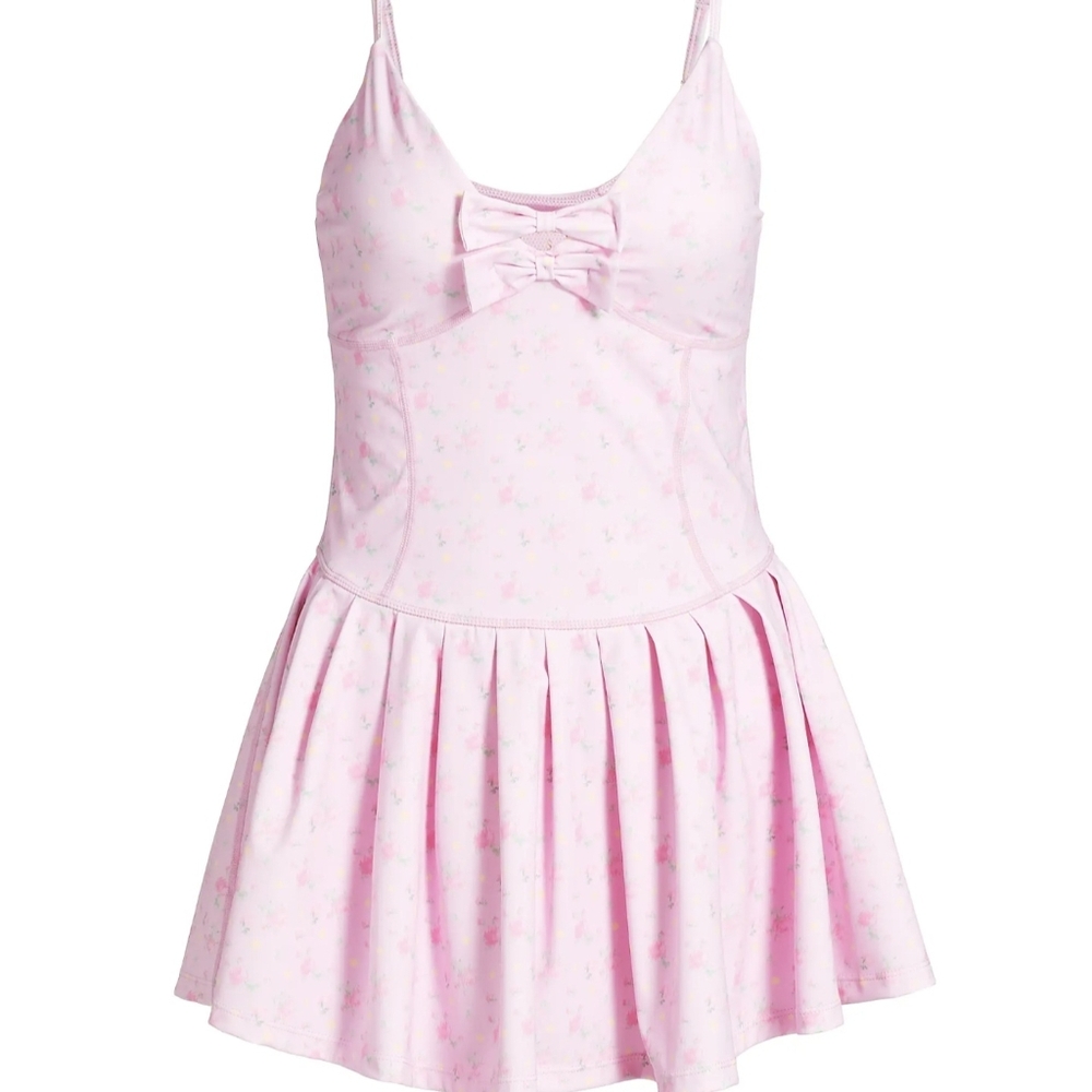 LoveShackFancy Hubert Active Floral Bow Mini Dress in Ibiza Sunset XL NWT